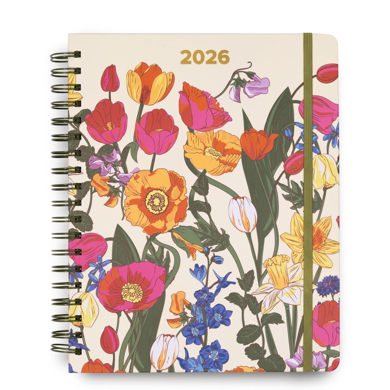 Vera Bradley 2025-2026 Jumbo Planner Daily Weekly & Monthly, 17 Month Hardcover Agenda Dated Aug 2025-Dec 2026, Cute Planner with Stickers, Pockets, & Spiral Binding, Meadow Bouquet Seedpearl - Image 1